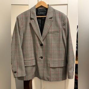 Zara Basic Women's Blazer Black White Red Houndstooth